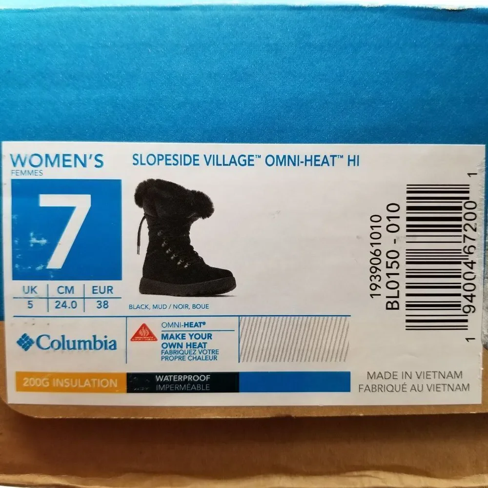 Columbia Womens‎ Slopeside Village Omni-Heat Hi Snow Boots Size 7  8 Black/Mud
